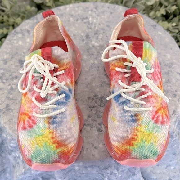 Link Flow-19K Fuchsia TieDye Fly-Knit Stretch Lace-up Fashion Sneakers Girls 10M - Picture 3 of 11